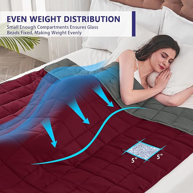 King Size Weighted Blanket for Adults (30 lbs, 80” x 87”, Red Grey) Cooling Heavy Blanket for Sleeping Perfect for 190-210 lbs, Breathable Blanket for Adults & Couple All Season, Machine Washable
