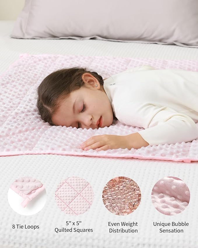 Mr. Sandman Weighted Blanket 5LBS 36 x 48 Inches, Minky Dots Heavy Blanket with Glass Beads, Soft and Cooling for School and Home, Pink