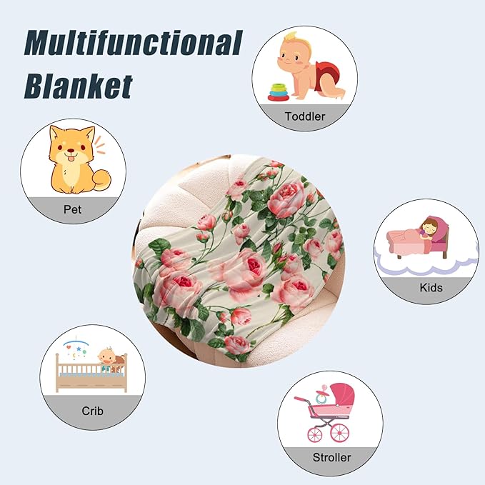 Neatee Living Rose Throw Blanket for Baby Small Spring Summer Floral Blanket for Toddler Swaddle Pet Kid Soft Fuzzy Plush Fleece Blankets Couch Living Room Flower Decorative Blanket 30x40
