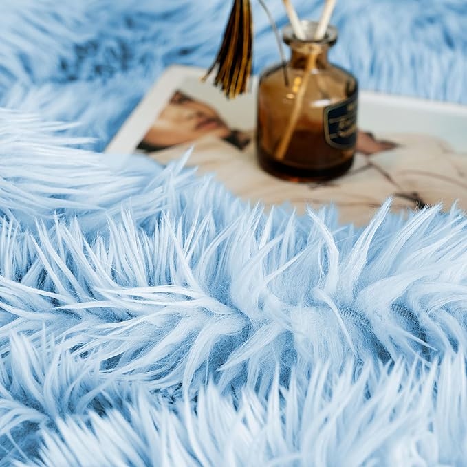 JONIYEAR Oversized Decorative Fluffy Faux Fur Throw Blanket Twin Size 60" x 71",Soft Large Luxury Lightweight Furry Blanket,Accent Cozy Shaggy Plush Thick Warm Fuzzy Blankets for Winter Bed Couch,Blue