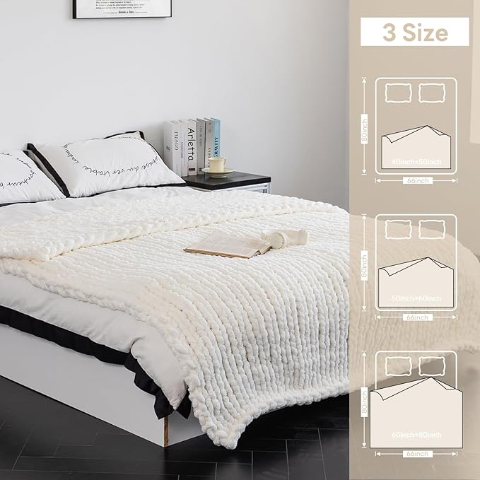Chunky Knit Blanket - Luxury Soft Cozy King Size(60 * 80) Throw Blanket,100% Woven Blanket Rope Knot Throw Blanket for Couch, Sofa, Home Decor, Gift - Machine Washable(Milk White)
