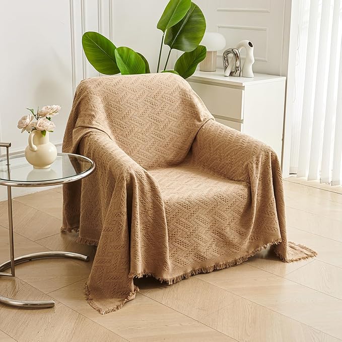 AIVIA Armless Loveseat Cover Sheet Blanket, Reversible Anti Slip Throw Cushion for 2 Seater Arm Less Couches, Recliner Sofa Furniture Decor Slipcovers Protector for Dogs Cats Pets (71”x91” Khaki)