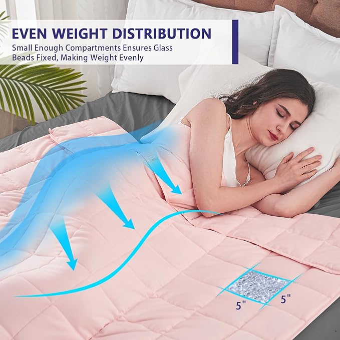 yescool Weighted Blanket for Adults (20 lbs, 60” x 80”, Pink) Cooling Heavy Blanket for Sleeping Perfect for 190-210 lbs, Queen Size Breathable Blanket with Premium Glass Bead, Machine Washable