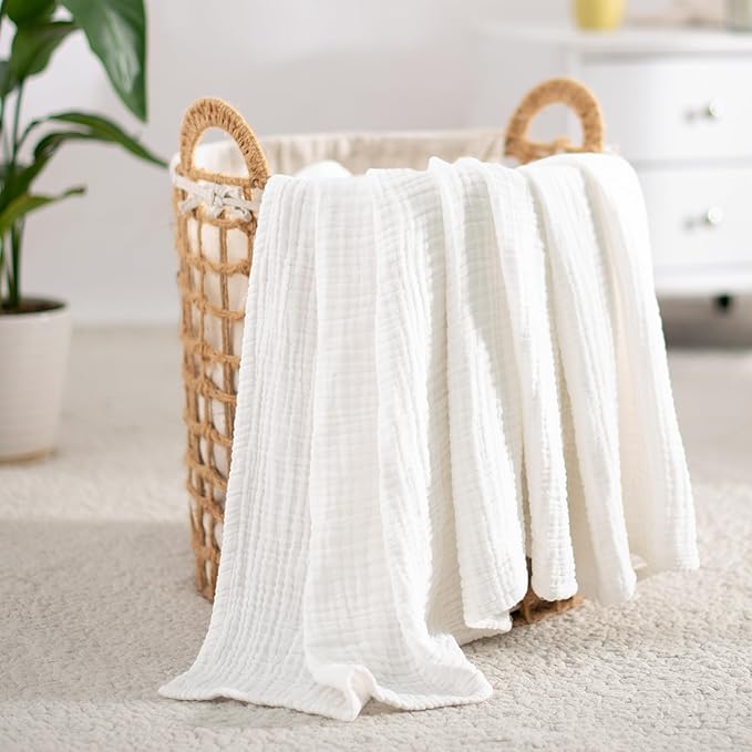 Carriediosa 100% Cotton Muslin Throw Blanket 66" X 90" Twin XL Size,4-Layers Summer Gauze Throws for Bed Couch,Soft Lightweight Breathable Linen Blankets Bedspread for Adults All Season,White