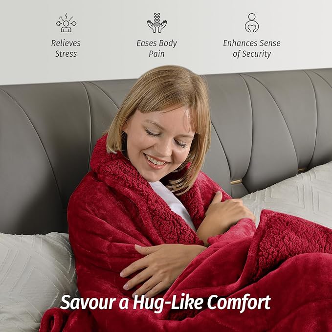 Wemore Sherpa Fleece Weighted Blanket for Adult, 15 lbs Dual Sided Cozy Fluffy Heavy Blanket, Ultra Fuzzy Throw Blanket with Soft Plush Flannel Top, 48 x 72 inches, Burgundy on Both Sides