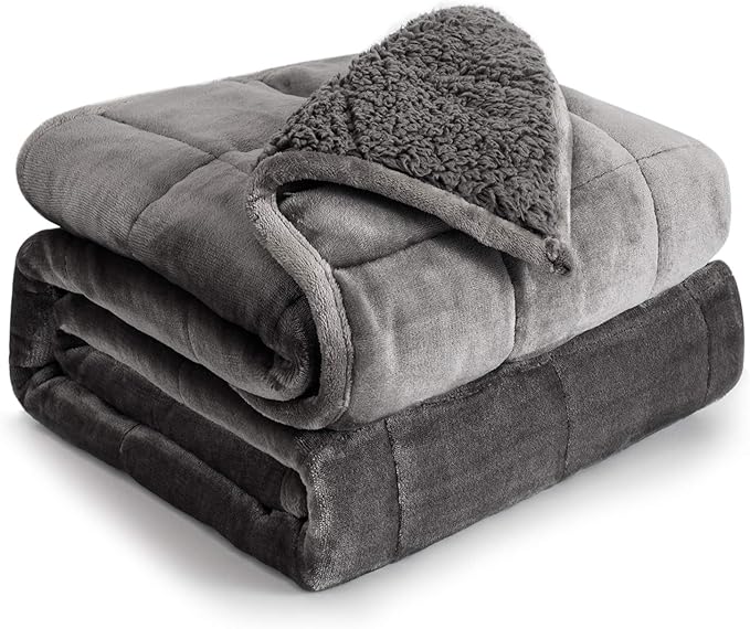 Weighted Blanket 12 lbs Queen Size, Flannel Shaggy Sherpa Weighted Blanket for Adults Comfortable Weighted Blankets for Calming and Relax, Bed Sofa Heavy Blankets, 60x80 inches, Grey