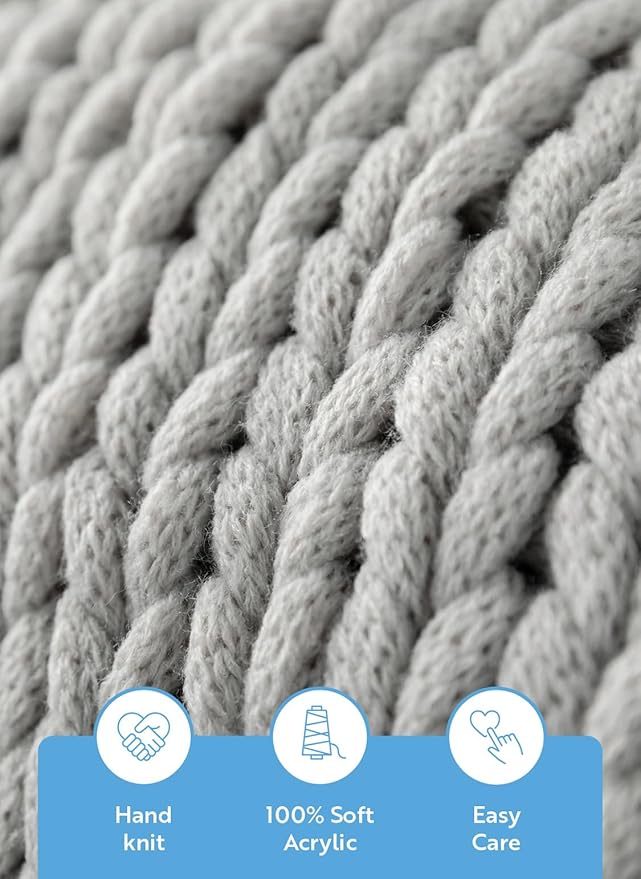 Linen Market Beddings Oversized Chunky Knit Throw Blanket Acrylic Hypoallergenic - 47'' x 59'' Cozy Home Accent for Snuggling, Lounging, and Stylish Décor (Light Gray)