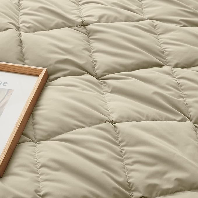 Soft Lightweight Down Blanket for Bed Sofa Couch Indoor and Outdoor Use, Warm and Fluffy Throw Blanket,Beige, King Size (108"X88")