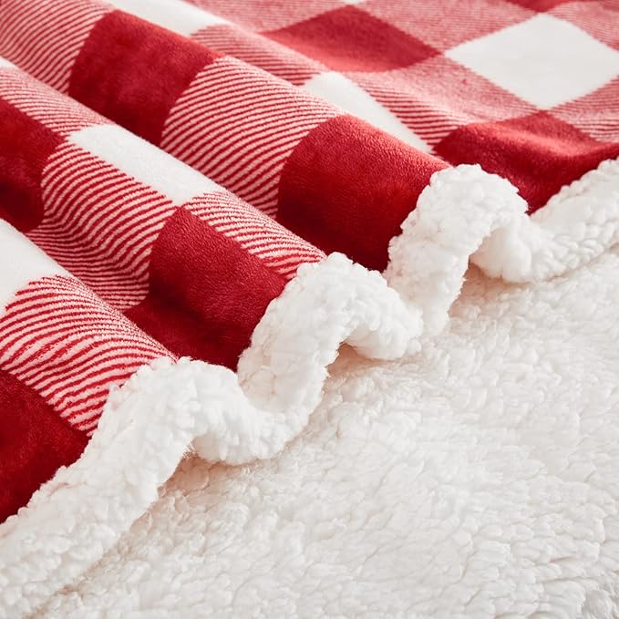 Touchat Red and White Buffalo Plaid Christmas Twin Blanket, 60" X 70", Fuzzy Fluffy Soft Cozy Fleece Flannel Plush Microfiber Blanket for Couch, Bed, Sofa