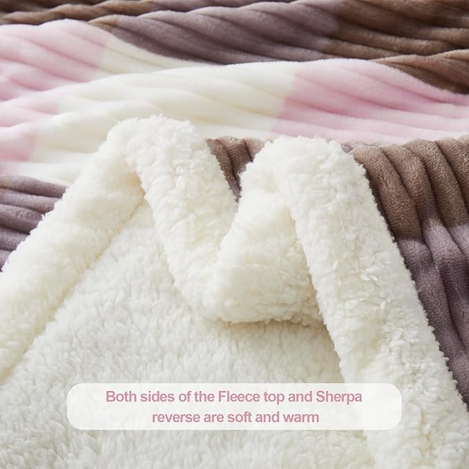 PU MEI Sherpa Blanket Twin Plaid Thick Bed Blanket, 60”*80” Super Soft Flannel Fuzzy Fleece Reversible Velvet Plush Warm Blanket for Couch(Pink Check, 60"*80")