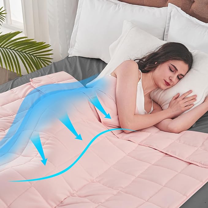 yescool Weighted Blanket for Adults (25 lbs, 80” x 87”, Pink) Cooling Heavy Blanket for Sleeping Perfect for 240-260 lbs, Queen Size Breathable Blanket with Premium Glass Bead, Machine Washable