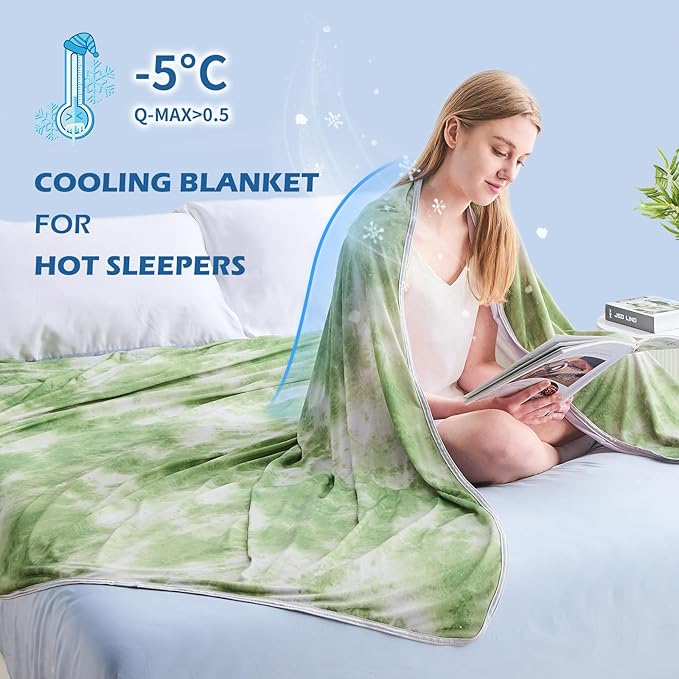 EMME Cooling Blanket Queen Size (90"x90"), Q-Max 0.5 Cooling Blankets for Hot Sleepers, Ice Summer Blanket for Nights Sweats, Green Lightweight Sheet for Bed