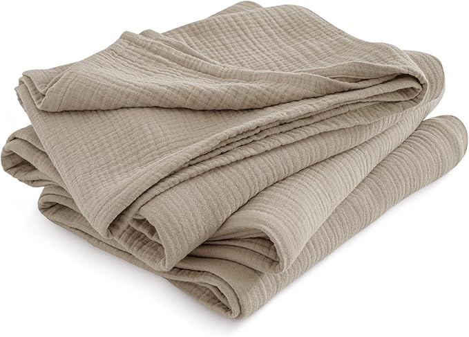 PHF 100% Cotton Muslin Blanket Twin Size 66" x 90", 4-Layer Lightweight and Breathable Blanket for Summer, Luxuriously Soft Gauze Bedding for Bed, Natural Minimalism Style, Ideal Gift, Simply Taupe
