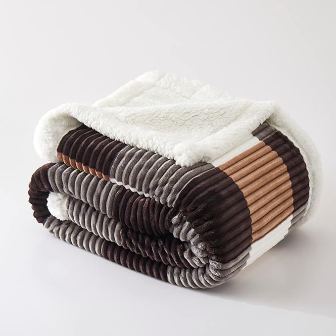 PU MEI Sherpa Blanket Twin Plaid Thick Bed Blanket, 60”*80” Super Soft Flannel Fuzzy Fleece Reversible Velvet Plush Warm Blanket for Couch(Brown-Check, 60"*80")