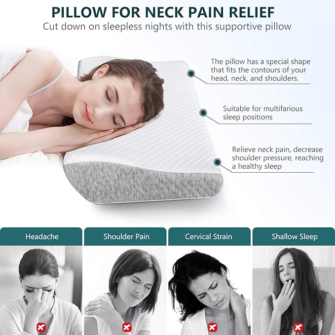 ZAMAT Contour Memory Foam Pillow for Neck Pain Relief, Adjustable Ergonomic Cervical Pillow for Sleeping, Orthopedic Neck Pillow with Washable Cover, Bed Pillows for Side, Back, Stomach Sleepers