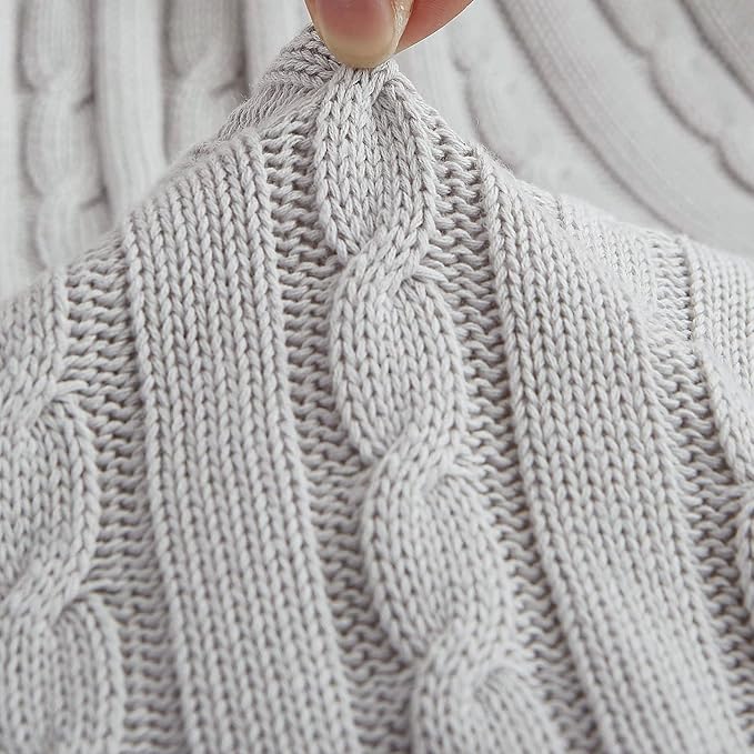 NTBAY 100% Pure Cotton Cable Knit Throw Blanket, Super Soft Warm 51x67 Knitted Throw Blanket for Couch, Sofa, Chair, Bed - Extra Cozy, Machine Washable, Comfortable Home Decor, Silver Grey