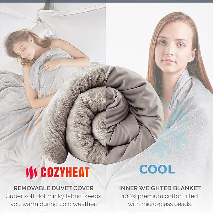 Degrees of Comfort Weighted Blanket 30 lbs for Adult, King Size Weighted Blankets with Removable Washable Plush Cover, Micro Glass Beads Technology, Warm Heavy Throw for Queen King Bed 80x87 Grey