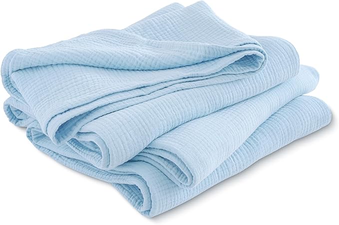 PHF 100% Cotton Muslin Blanket King Size 108" x 90", 4-Layer Lightweight and Breathable Blanket for Summer, Luxuriously Soft Gauze Bedding for Bed, Natural Minimalism Style, Ideal Gift, Sky Blue