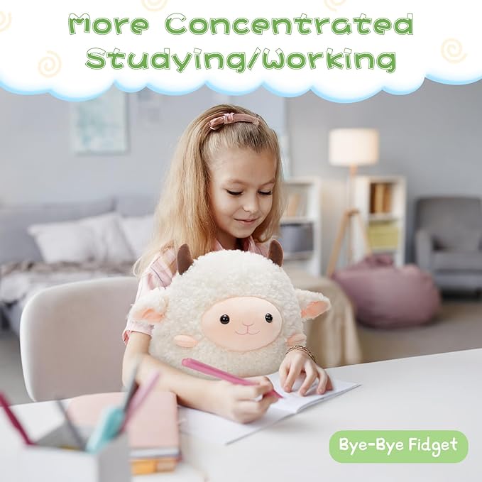 MaoGoLan 14'' Sheep Stuffed Animal Plush Lamb Squishable Throw Pillow for Kids Girls Cute Goat Body Pillow with Uncented Weighted Beads Inside - Christmas Valentine's Day Birthday Gifts