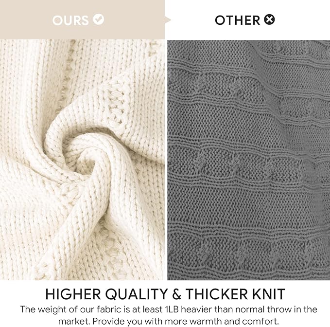 RECYCO Cable Knit Cream White Throw Blanket Twin Size for Couch, Super Soft Warm Cozy Decorative Knitted Throw Blanket 3.6LB for Bed, Sofa, Chair Large 60"x80"
