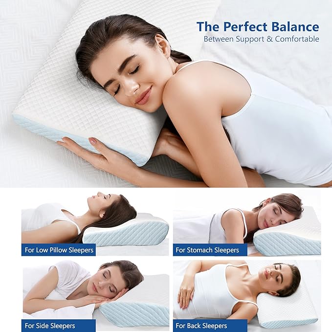 ZAMAT Memory Foam Pillow for Neck Pain Relief, Adjustable Ergonomic Cervical Pillow for Sleeping, Orthopedic Neck Pillow with Washable Cover, Bed Pillows for Side, Back, Stomach Sleepers