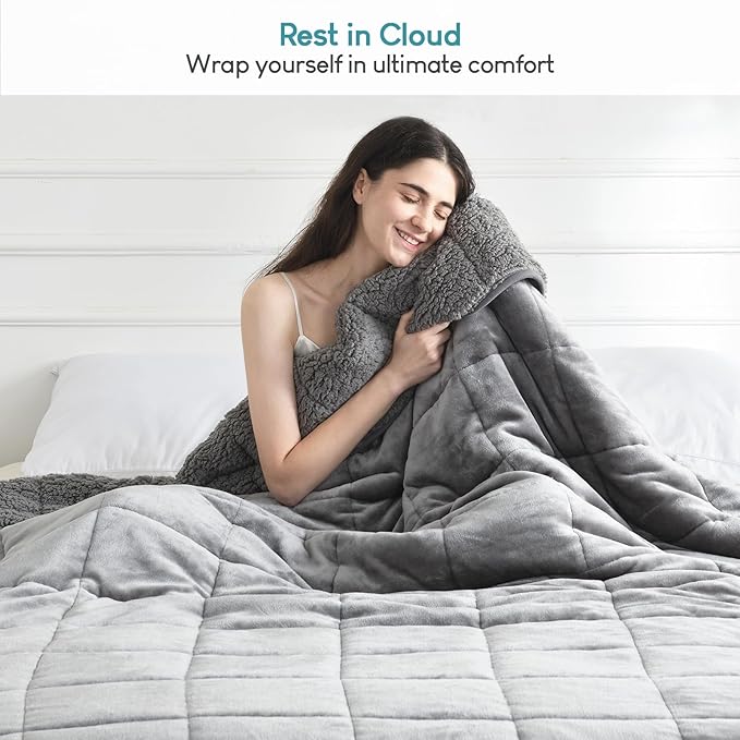 Weighted Blanket 12 lbs Queen Size, Flannel Shaggy Sherpa Weighted Blanket for Adults Comfortable Weighted Blankets for Calming and Relax, Bed Sofa Heavy Blankets, 60x80 inches, Grey