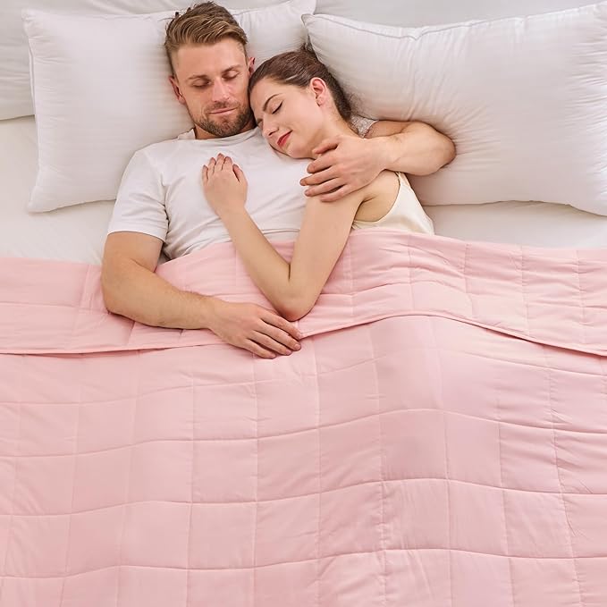 yescool Weighted Blanket for Adults (25 lbs, 80” x 87”, Pink) Cooling Heavy Blanket for Sleeping Perfect for 240-260 lbs, Queen Size Breathable Blanket with Premium Glass Bead, Machine Washable