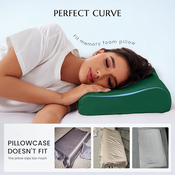 THXSILK 19 Momme 100% Mulberry Silk Pillowcase for Contour Memory Foam Pillow, Contour Pillow Case Cover, Cervical Pillow Case, Pack of 1((Emerald Green, 24"x14"x4.7"/3.9")