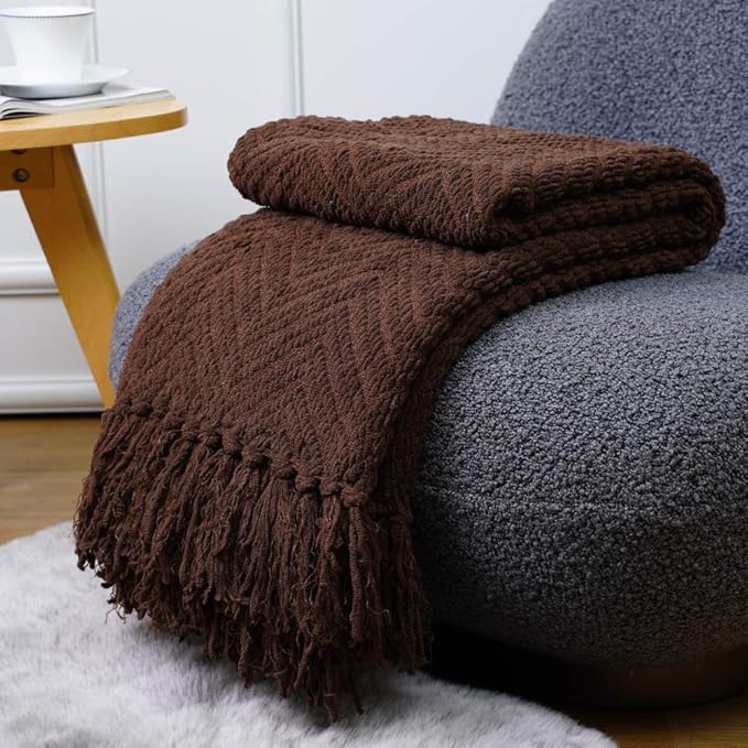 BATTILO HOME Dark Brown Throw Blanket for Couch, Knitted Brown Throw 50'' x 60'', Super Soft Cozy Warm Chocolate Throw for Living Room Chair Couch Bed Sofa Bedroom Home Decor