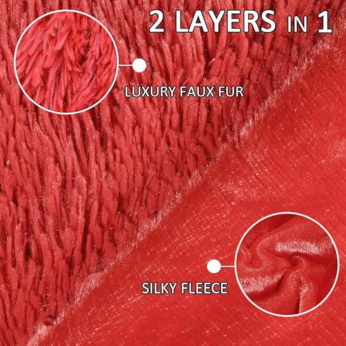 YUSOKI Red Faux Fur Throw Blanket,2 Layers,50" x 60",Soft Fluffy Fuzzy Cozy Blanket for Women Girls Teens Sofa Chair Couch Bed Farmhouse Decrations Photoshoot Props Christmas