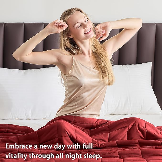 yescool King Size Weighted Blanket for Adults (25 lbs, 80” x 87”, Red) Cooling Heavy Blanket for Sleeping Perfect for 190-210 lbs, Breathable Blanket for Adults & Couple All Season, Machine Washable