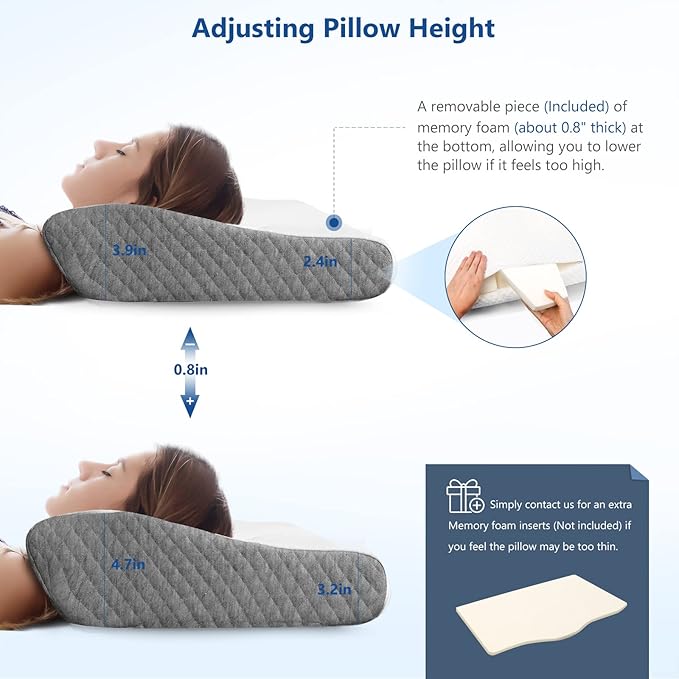 ZAMAT Memory Foam Pillow for Neck Pain Relief, Adjustable Ergonomic Cervical Sleeping, Orthopedic with Washable Cover, Bed Pillows Side, Back, Stomach Sleepers