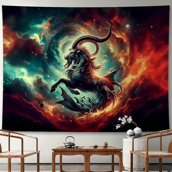 Capricorn Tapestry Wall Hanging Zodiac Sign Decoration Aesthetic for Bedroom Living Room Dormitory Suitable for Teen Boy and Girl Who Like Astrology 79x59 Inches