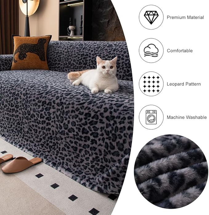 AMWAN Ultra Soft Fuzzy Faux Rabbit Fur Couch Cover for Sofa,Bed Shaggy Thick Warm Fluffy Sofa Slipcover for Dogs,Cats,Kids,Decorative Gray Cozy Furry Blanket, Blue-Grey,71x150’’