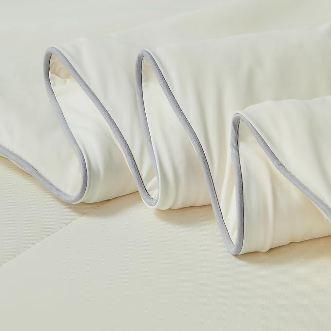 EMME Cooling Comforter Queen Size, Double-Sided Cooling Blanket for Hot Sleepers, Q-Max>0.45 Breathable Summer Quilt for Night Sweater, Cold Touch Lightweight Duvet Insert (Beige,90 x 90)