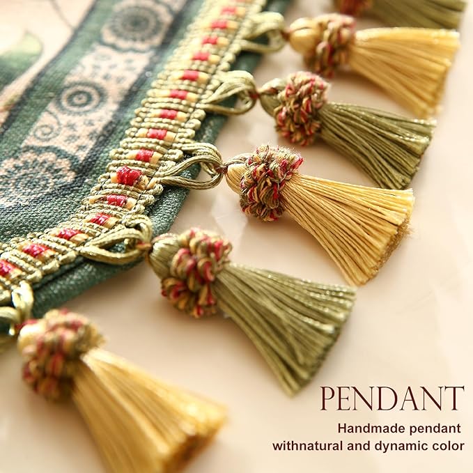 patdrea Designer Vintage Fresh Farmhouse Extra Long Linen Table Runner 118 Inch Long, Green and Orange Pattern Table Mat, Decor for Kitchen Dining Table Coffee Table Cabinet Christmas,16"*118"