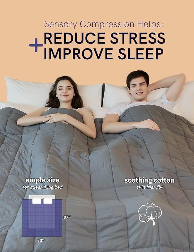 YnM Weighted Blanket,Heavy 100 Percent Oeko-Tex Certified Cotton Material(Blue White, 80''x87'' 25lbs), Two Persons(110~190lb) Sharing Use on Queen/King Bed | A Duvet Included