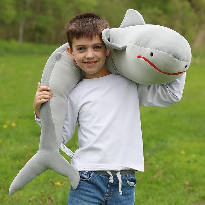 48" Giant Shark Stuffed Animal, Large Squishy Shark Plush Pillow, Long Life Size Ocean Plushies Toy Gifts for Kids Girls Boys