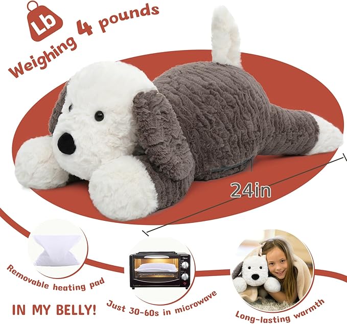 MaoGoLan 4lbs Weighted Dog Stuffed Animal for Anxiety Adults Kids Hugging Pillow, Microwavable Plush Stuffed Animal with Removable Heating/Cooling Pad, 24 inch