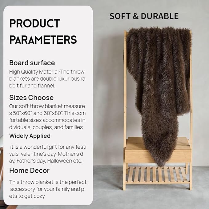 Luxury Fluffy Faux Fur Throw Blanket,Thick Fluffy Fuzzy Cozy Blanket,Plush Blankets for Couch, Sofa, Chair, Bed-Brown,60x80