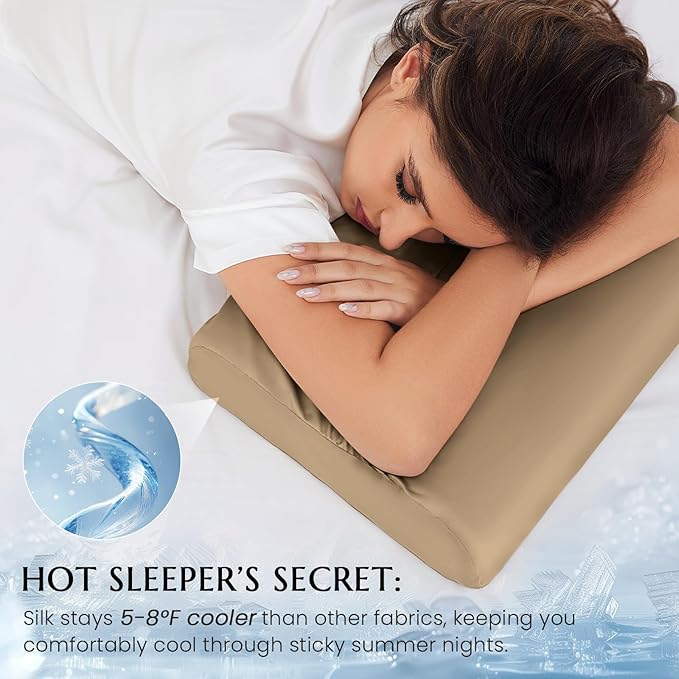 THXSILK 19 Momme 100% Mulberry Silk Pillowcase for Contour Memory Foam Pillow, Contour Pillow Case Cover, Cervical Pillow Case, Pack of 1(Taupe, 24"x14"x4.7"/3.9")