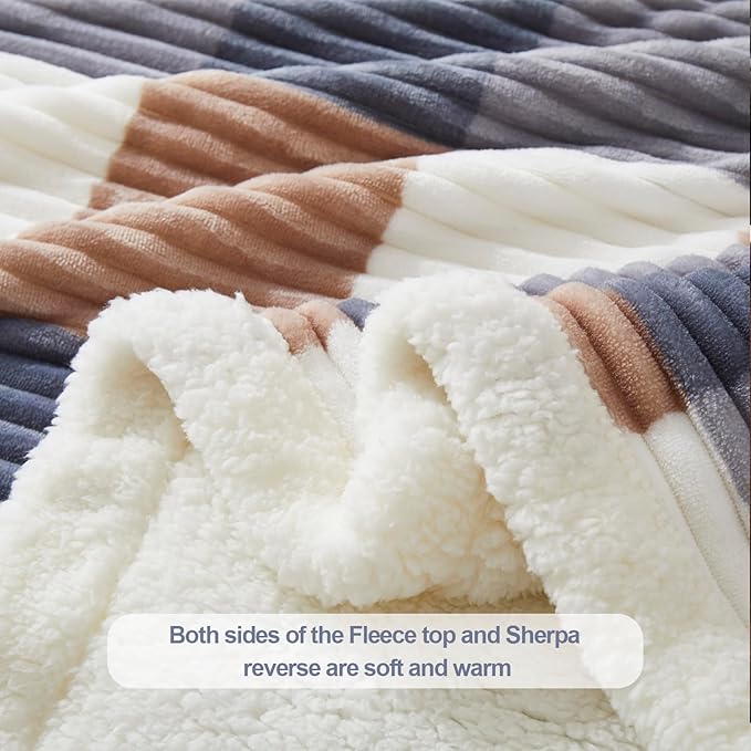PU MEI Sherpa Blanket Full/Queen Plaid Thick Bed Blanket, 90”*80” Super Soft Flannel Fuzzy Fleece Reversible Velvet Plush Warm Blanket for Couch (Grey-Check, 80"*90")
