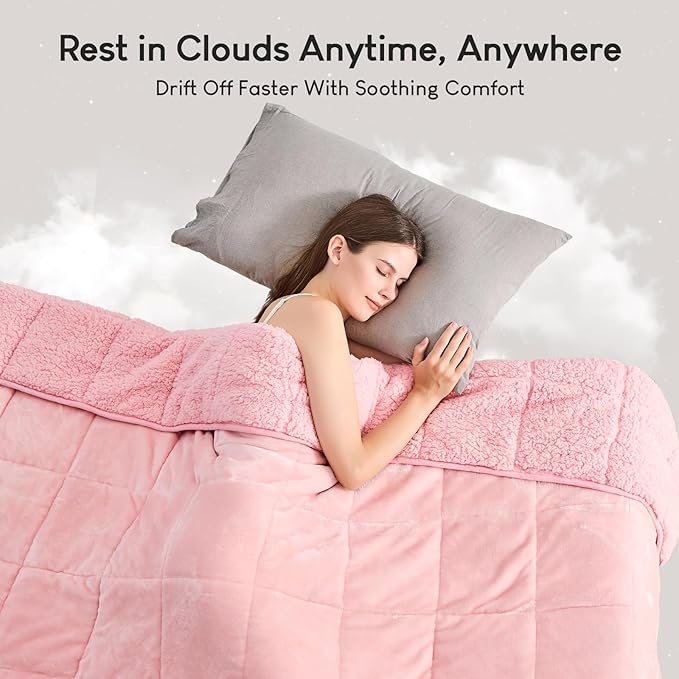 Cottonblue Weighted Blanket Queen Size 15lbs, Sherpa Weighted Blankets for Adults, Fuzzy Soft Flannel Bedding Blanket Throw, Cozy Plush Blanket for Sofa Bed, 60 x 80 inches, Blush Pink