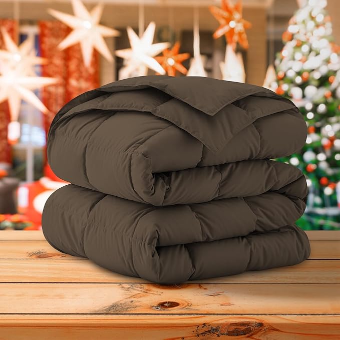Soft Lightweight Down Blanket for Bed Sofa Couch Indoor and Outdoor Use, Warm and Fluffy Throw Blanket, Brown, Queen Size (90"X88")