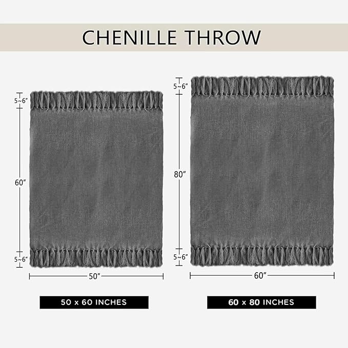 Chenille Throw Blanket for Couch 60"X 80" Twin, Soft Cozy Throws with Fringe Tassel for Bed Sofa Chair, Lightweight Knitted Decorative Farmhouse Boho Blankets for Gift, Taupe