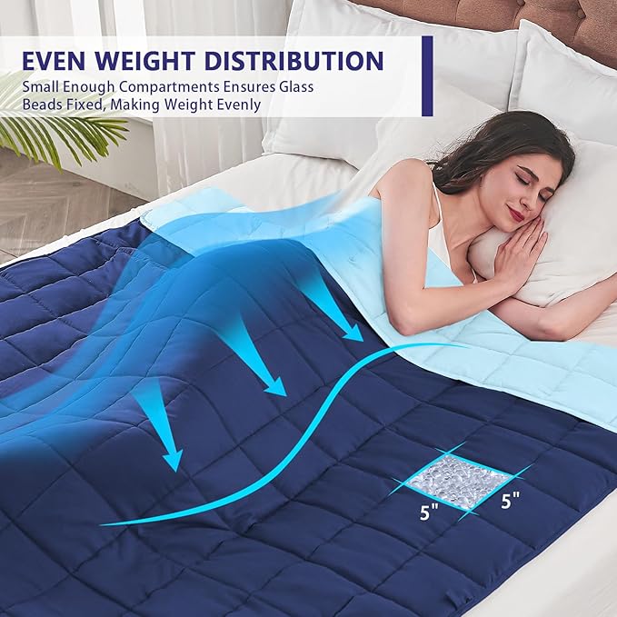 King Size Weighted Blanket for Adults (25 lbs, 80” x 87”, Navy & Blue) Cooling Heavy Blanket for Sleeping Perfect for 190-210 lbs, Breathable Blanket for Adults & Couple All Season, Machine Washable