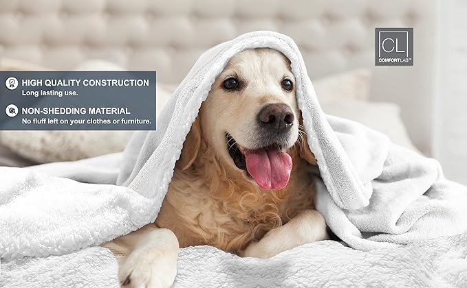 Comfort Lab Reversible Flannel Sherpa Blanket - Elegant Fluffy Bed Blankets for Bedroom and Home Decor - Anti Pilling Non Shedding Cozy & Warm Fleece Cover - King/California King (108" x 90") - White