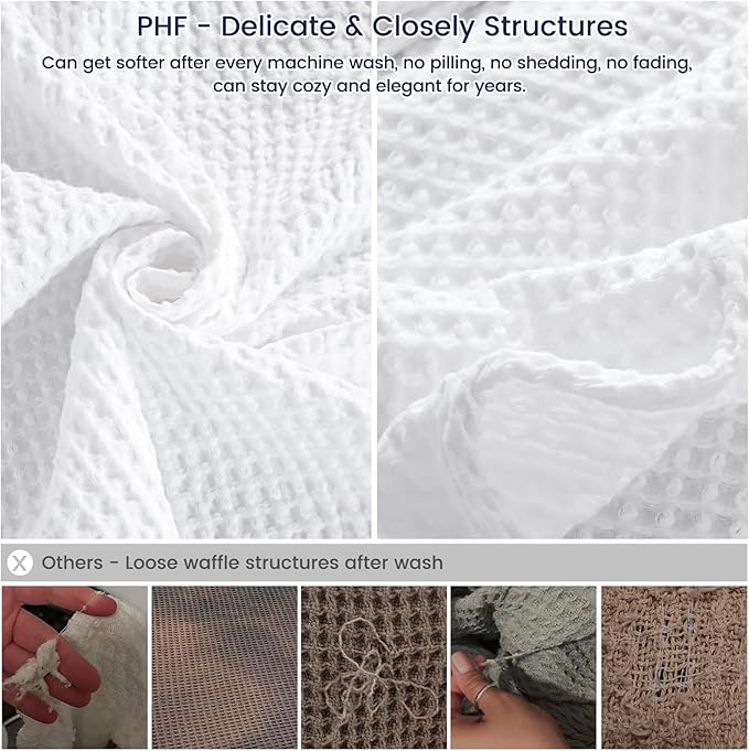 PHF Pre-Washed Cotton Waffle Weave Blanket Throw Size for Couch Bed,Snag Proof Spring Summer Lightweight Breathable,Oeko-TEX Certified,Machine Washable, Home Decor Gift-White
