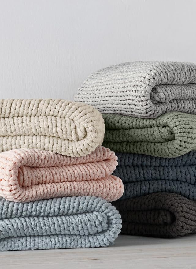 Linen Market Beddings Oversized Chunky Knit Throw Blanket-100% Ultra-Soft Acrylic Hypoallergenic - 47'' x 59'' Cozy Home Accent for Snuggling, Lounging, and Stylish Décor (Light Blue)