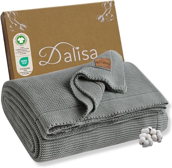 100% Organic Turkish Cotton Throw Blanket - GOTS Certified, Cozy - Perfect for Couch, Bed, and Home Decor - Boho Vintage Knit Alina (Green, 60x80)